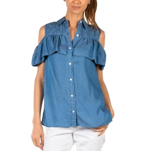 MICHAEL KORS BLUSA MS84L7J5FS IN CHAMBRAY CON SPALLE SCOPERTE