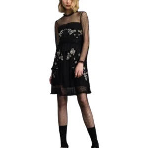 TWINSET ABITO CORTO IN TOULLE PLUMETIS CON RICAMI 192TT2041 NERO