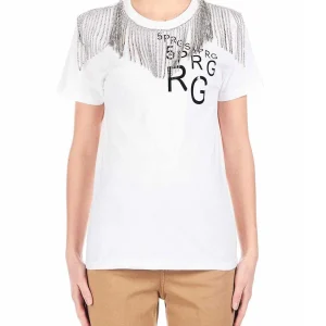 5 PROGRESS T-SHIRT CON FRANGE SWAROVSKY 1091 BIANCO