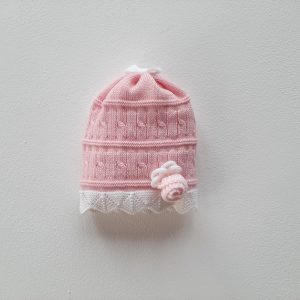 Cappellino rosa/latte fiori bon bon