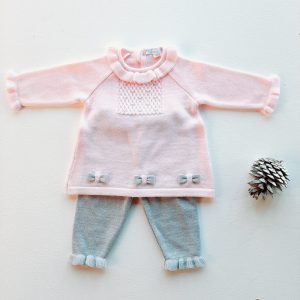 Coprifasce neonata rosa/grigio fiocchi