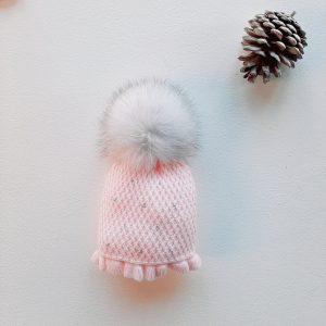 Cappellino rosa/grigio nido d’ape pelliccia