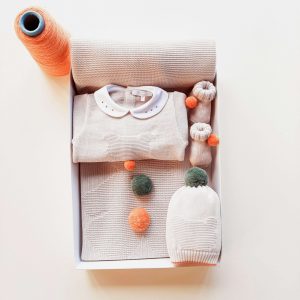 Set Neonato Orsetto Beige/Verde/Arancio 4 pezzi