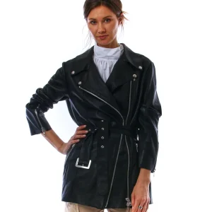 BULLY CHIODO LUNGO NERO IN VERA PELLE 7670