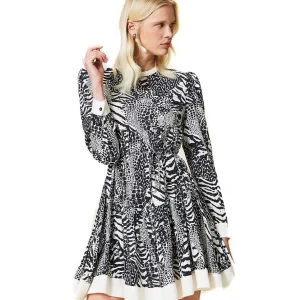 TWINSET ABITO CORTO IN CREPE A STAMPA ANIMALIER 212TP2412 NEVE NERO