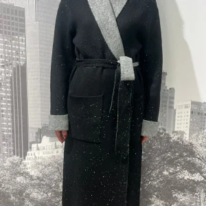 Cappotto Lungo Maglia con Paillettes Bicolore