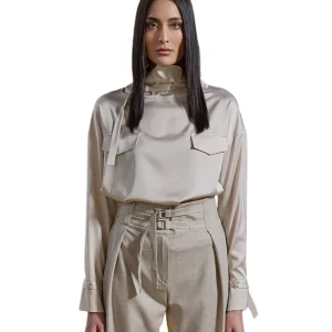 D.Exterior Camicia in Raso con Tasche e Fibbie 61705 Beige