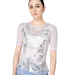 D.Exterior T-shirt in Toulle 60752 Bianco Argento