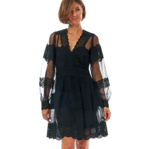 TWINSET ABITO CORTO IN TULLE E PIZZO 222TP2252 NERO
