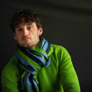 Sciarpa pura Lana stampata righe Blu, Azzurro, Verde Cod 405