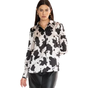 KAOS CAMICIA IN RASO STAMPATO OIJTZ029 BIANCO NERO