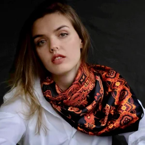 Foulard pura Seta Cm 90x90 Stampa Paisley Nero Cod 468