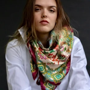 Foulard pura Seta stampa Paisley multicolor Cod 469