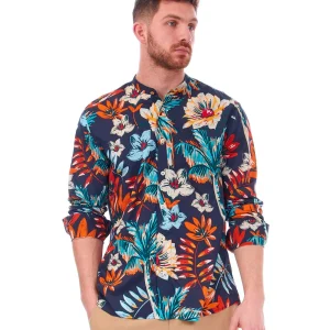 BOB CAMICIA COREANA CON STAMPA FLOREALE KOREA715 BLU NOTTE