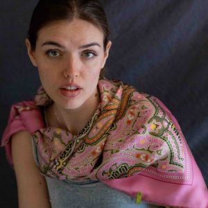 Foulard cm 90x90 Pura Seta disegno Grande Paisley Rosa Cod 537