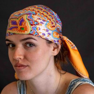 Foulard cm 90x90 Pura Seta disegno Paisley Hippy colore Arancio Cod 554