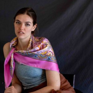 Foulard cm 90x90 Pura Seta disegno Cashmere colore Rosa Cod 555