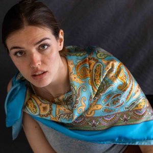 Foulard cm 90x90 Pura Seta disegno Cashmere colore Azzurro Cod 556