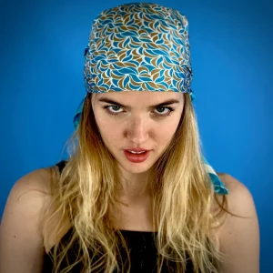 Foulard in Pura Seta cm 70x70 disegno foglie ’70 colore Blu. Cod 559