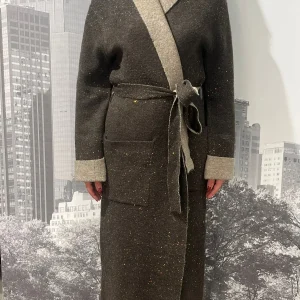Cappotto Lungo Maglia con Paillettes Bicolore