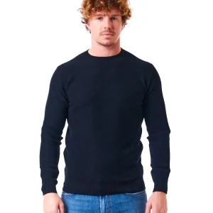 FILIPPO DE LAURENTIIS MAGLIA GIROCOLLO IN LANA MERINO CON TRAMA A NIDO D'APE GC3ML/WM12Q BLU NAVY
