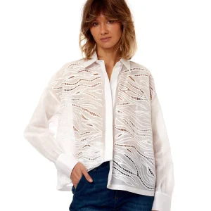 MAX MARA STUDIO CAMICIA CON RICAMO À JOUR PICASSO BIANCO