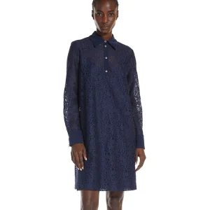 MAX MARA STUDIO ABITO IN PIZZO FLOREALE ADAMO BLU