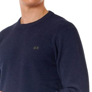 SUN68 MAGLIA IN COTONE ROUND NECK BOUCLE K34125 BLU NAVY