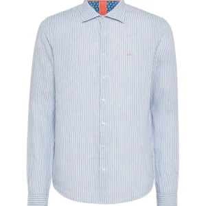 SUN68 BEACH CAMICIA IN LINO A RIGHE SOTTILI S34121 BIANCO AZZURRO