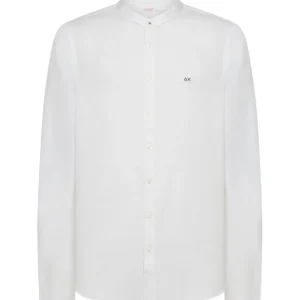 SUN68 CAMICIA COREANA IN LINO L/S S34104 BIANCO