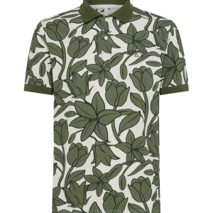 SUN68 POLO CON STAMPA A FIORI A34131 BIANCO VERDE
