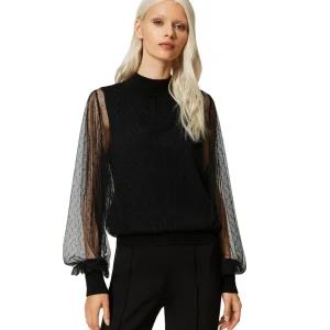 TWINSET TOP EFFETTO PLUMETIS  232TT3411 NERO