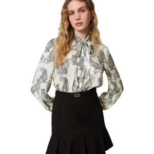 TWINSET CAMICIA STAMPA GIAGUARO 242TP2230 NERO BIANCO