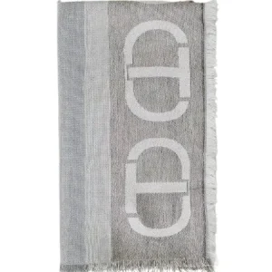 TWINSET STOLA JACQUARD CON MULTI LOGO 242TA4720 GRIGIO/BIANCO