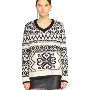 SEMICOUTURE MAGLIONE STILE NORVEGESE BESS Y4WF01 PANNA NERO