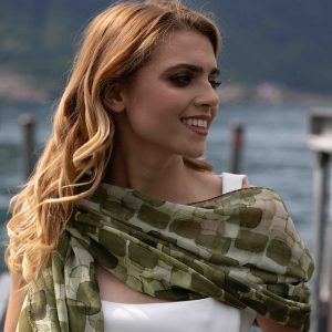 Sciarpa in seta georgette stampa geometrica Verde - 901