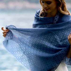 Sciarpa lino disegno sfumato Blu - 911