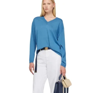 Semicouture Maglia Merino Scollo V Selena Y5SC56 Azzurro