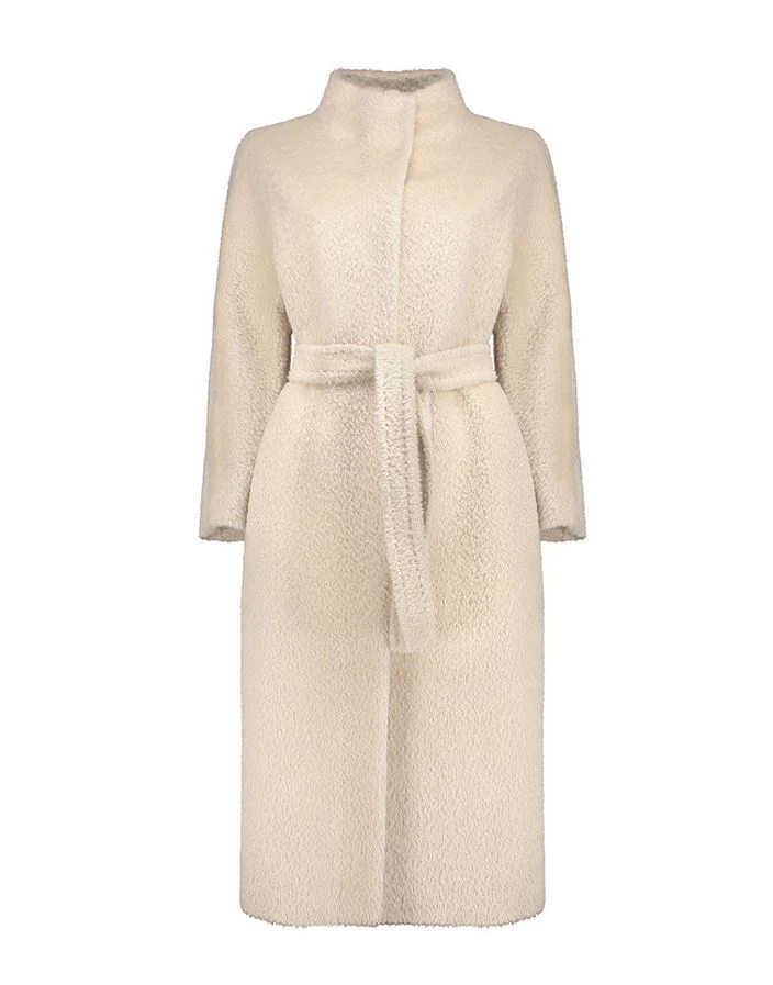 Max Mara Cappotto Lungo in Alpaca FERITO Albino