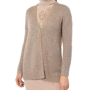 D.EXTERIOR CARDIGAN CON APPLICAZIONE DI PAILLETTES 59331 NOCCIOLA