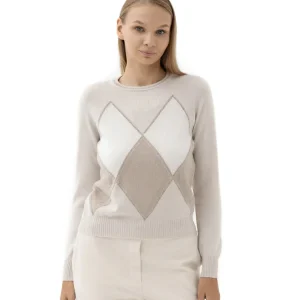 D.EXTERIOR MAGLIA CON MOTIVO A ROMBI 59031 BIANCO CREMA