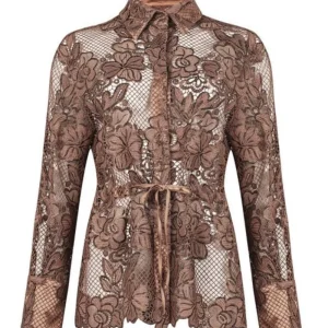 D.Exterior Camicia Macramè in Pizzo 60843 Beige Scuro