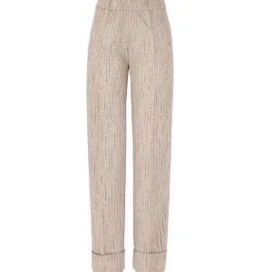 D.Exterior Pantalone Gessato con Risvolto 61812 Beige