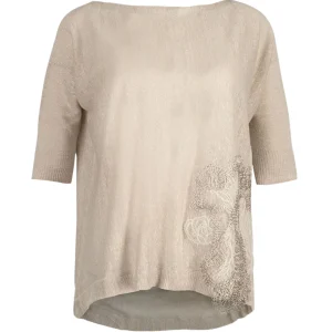 D.Exterior T-shirt in Lino Inserto Pizzo 60450 Beige