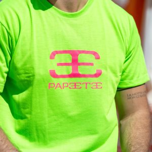 T-Shirt Verde Fluo Logo Fucsia Uomo