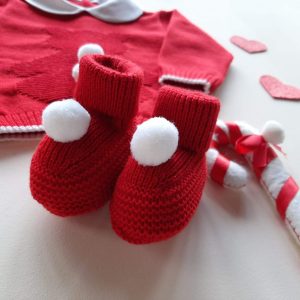Scarpette natale rosso/latte pom pom