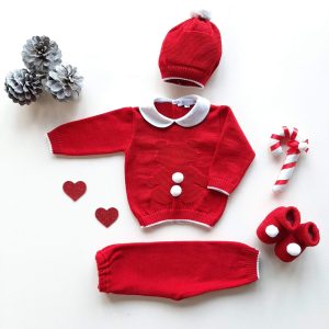 Completino orsetto e pom pom rosso/latte
