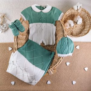 Set nascita cotone rombi verde
