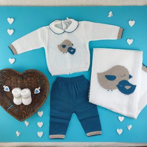 Set nascita cotone uccellini ottanio 🐦