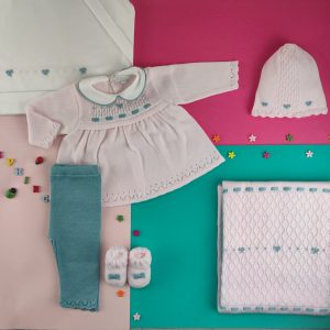 Set nascita cotone nodo d’amore rosa verde